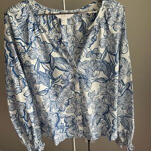 Lilly Pulitzer Aldina Floral Blue and White Women's Top-Size M